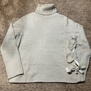 The Limited Oatmeal Turtleneck Sweater With Velour Side Tie
